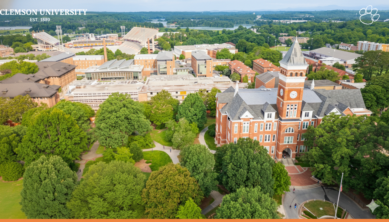 Clemson University campus aerial view